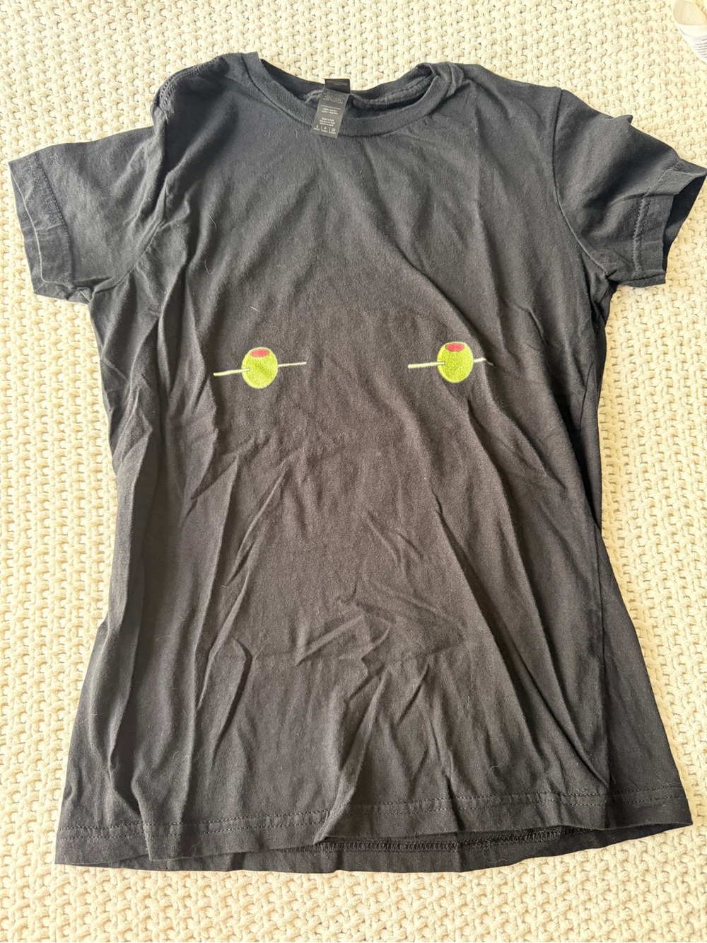 Black Tee with Olive Embroidered Olives